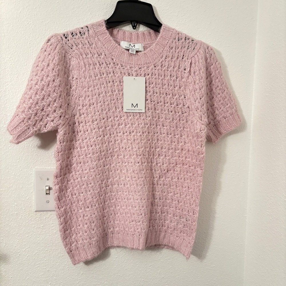 Magaschoni Womens Pink Knit Short Sleeve Sweater Top Size XSmall NWT